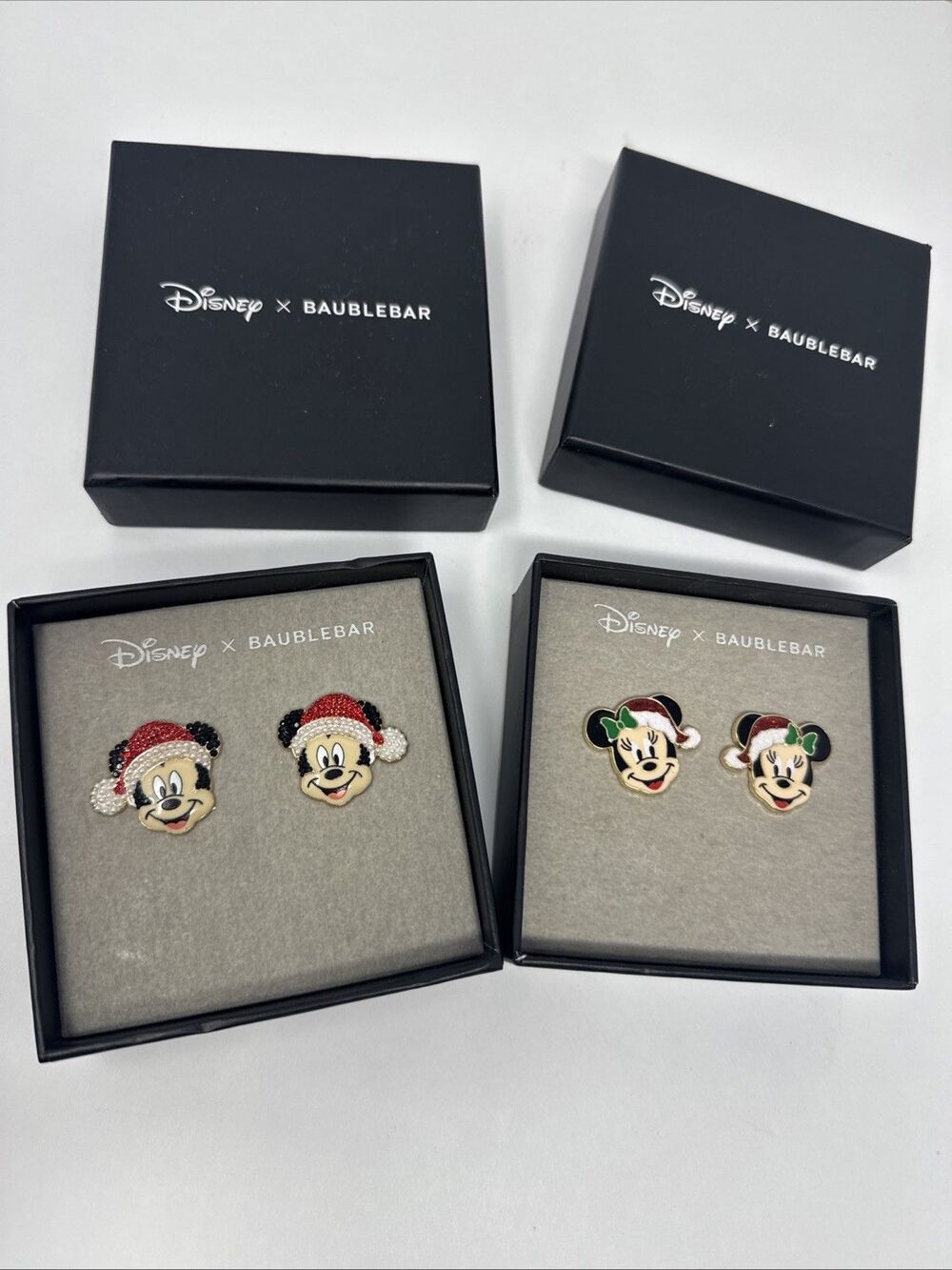 Disney X BAUBLEBAR Mickey & Minnie Santa Hat Red Stud Earrings Christmas SET 2